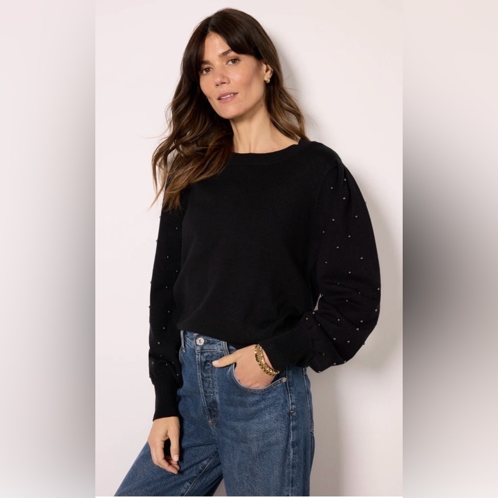 Evereve Arya Studded Pullover Sweater Black Size XS Crewneck